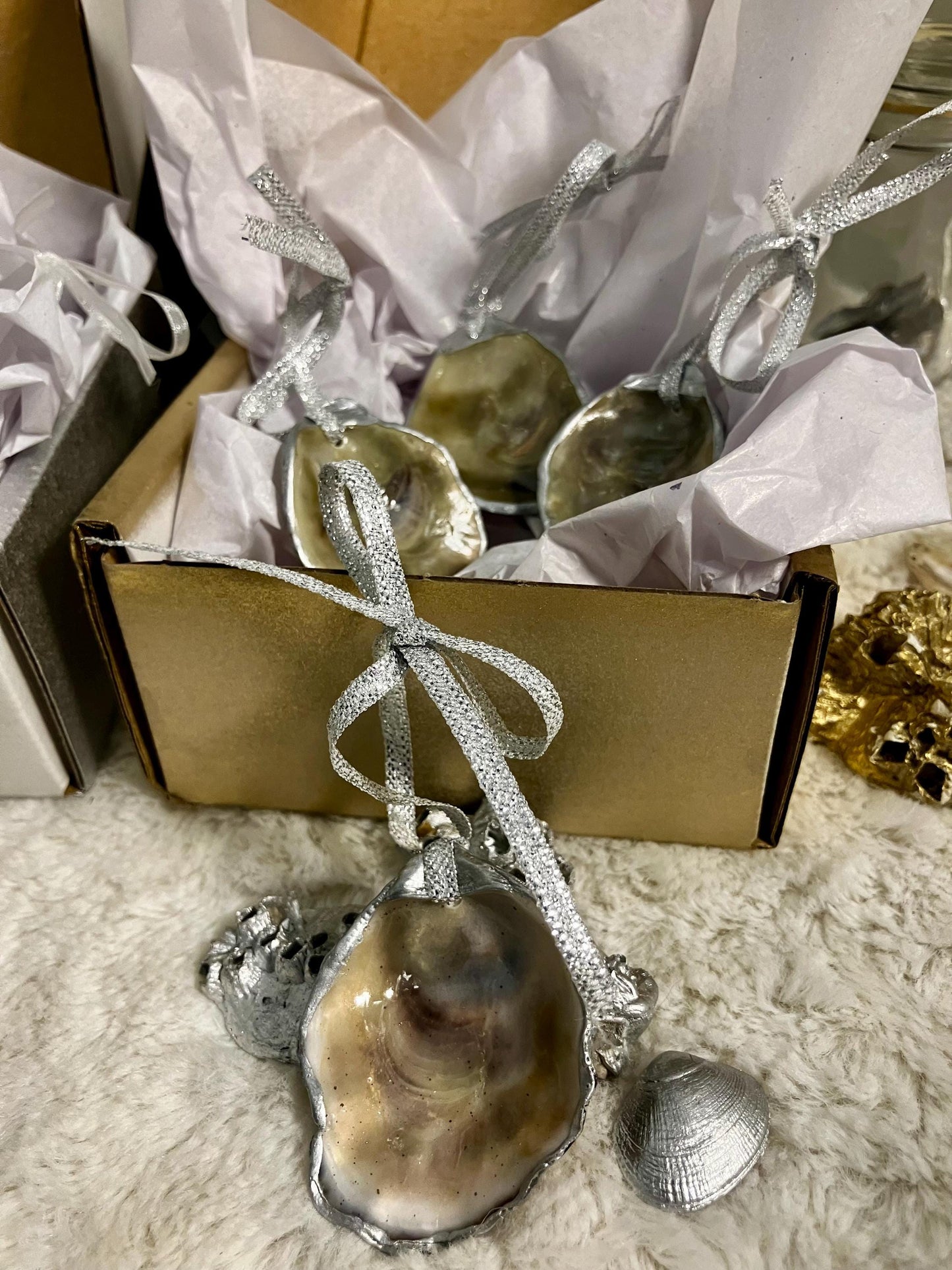 Olympia Oyster Shell Ornaments - Handcrafted, Jewelry Grade, Sustainably Harvested, Costal Decor.
