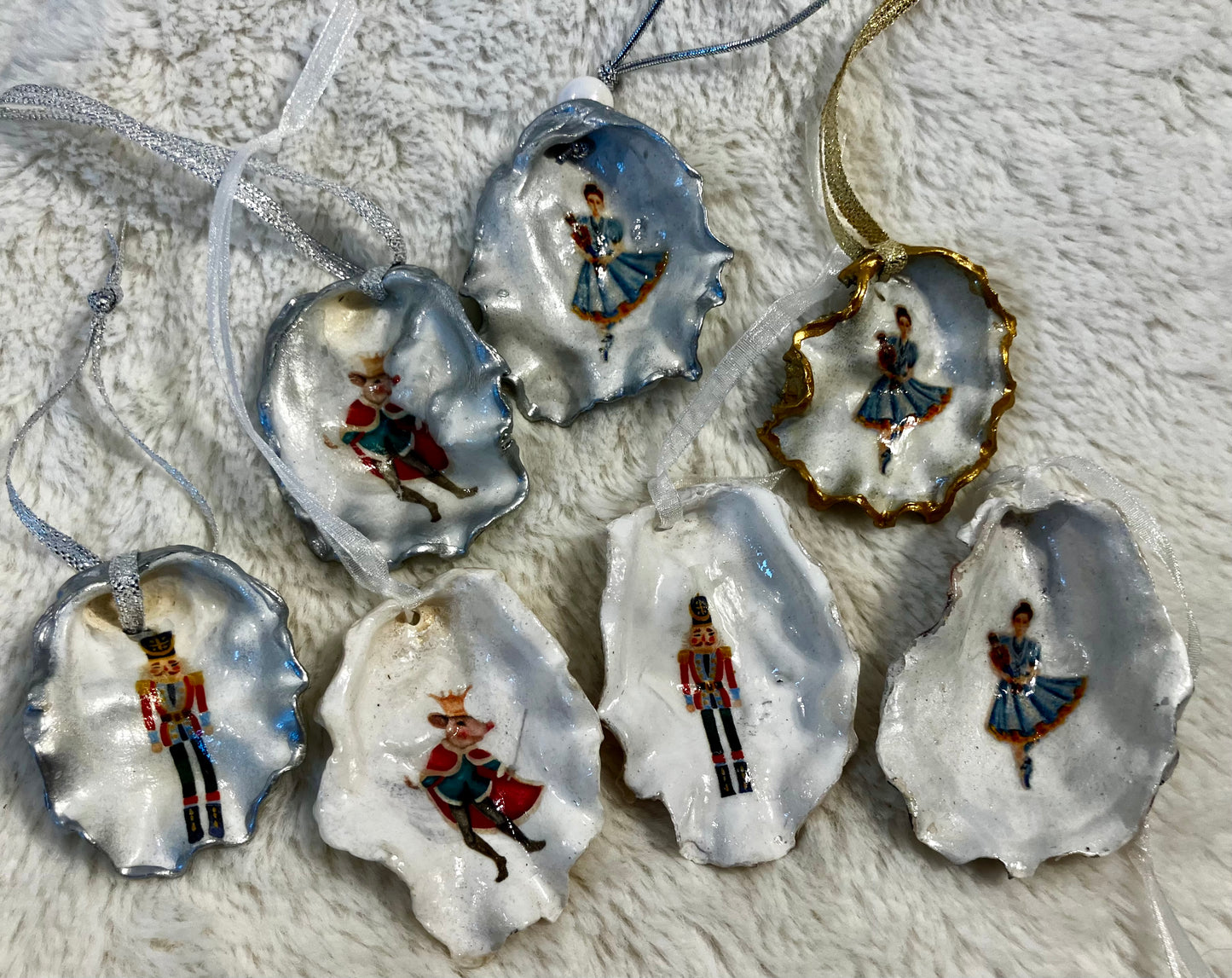 The Nutcracker, Oyster Shell Christmas Ornaments - Sustainably Harvested, Handmade, Costal Decor.