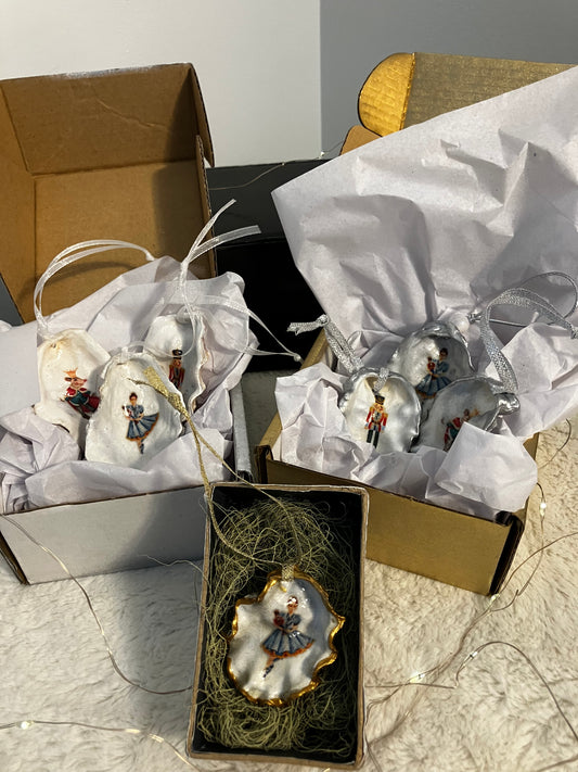 The Nutcracker, Oyster Shell Christmas Ornaments - Sustainably Harvested, Handmade, Costal Decor.