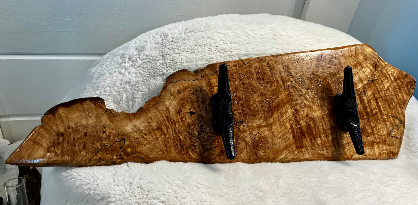 Live Edge Maple Rack with 2 Boat Cleats - Organize Jewelry, or Hang Coats and Towels.