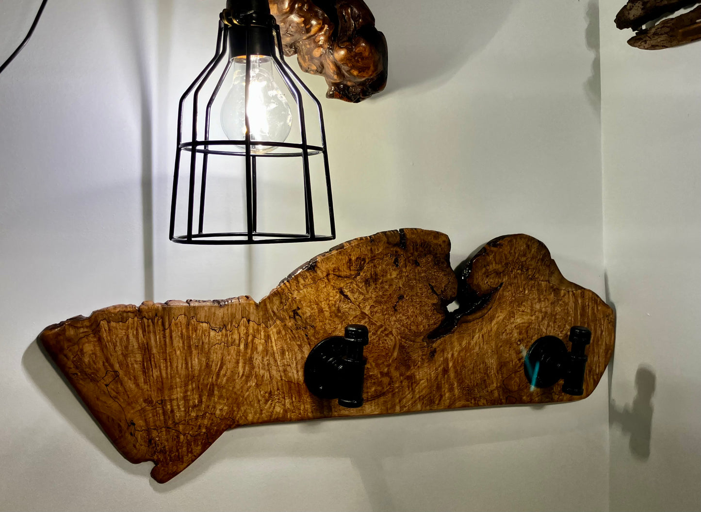 Live Edge Maple Rack with Black Industrial Pipe Hardware