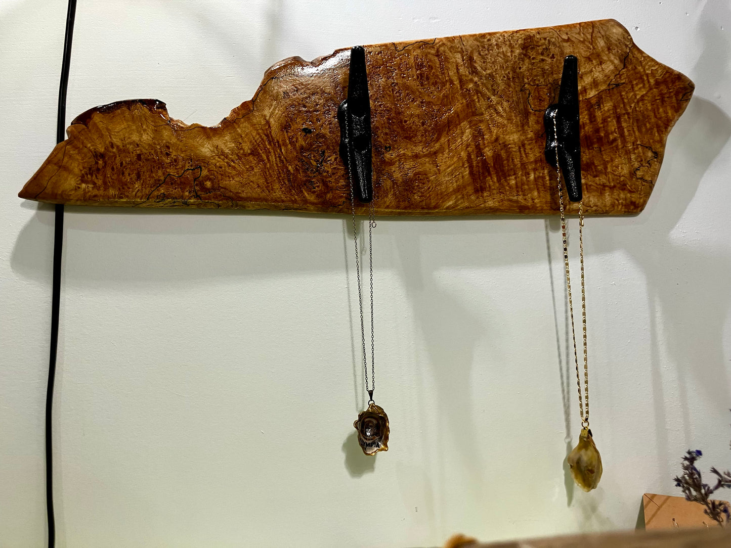 Live Edge Maple Rack with 2 Boat Cleats - Organize Jewelry, or Hang Coats and Towels.
