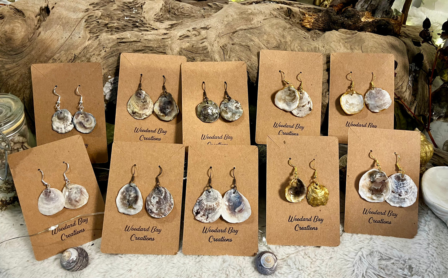 Oyster Shell Earrings - Rare Olympia Oyster. Sustainably Harvested, Coastal Couture.