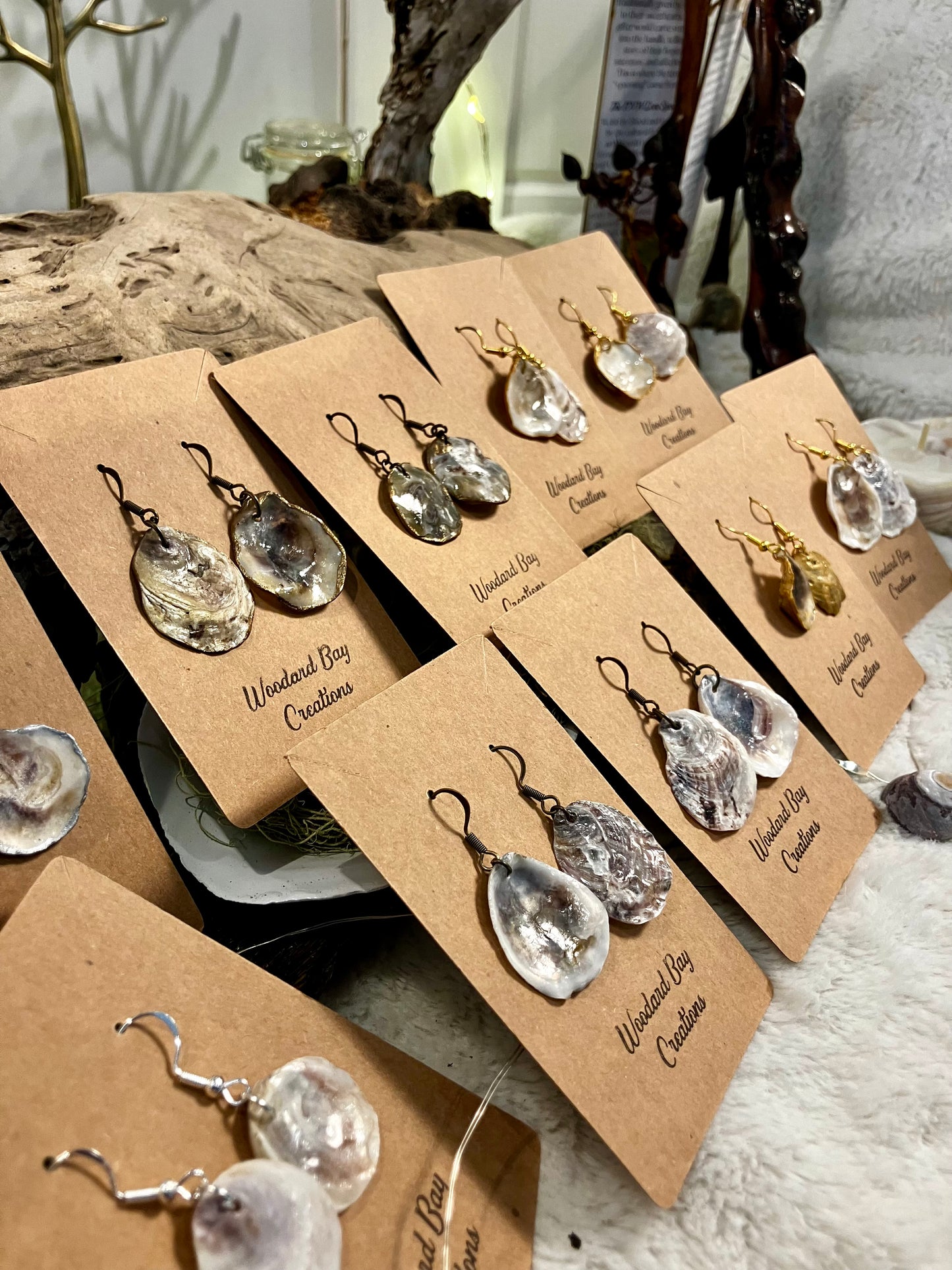 Oyster Shell Earrings - Rare Olympia Oyster. Sustainably Harvested, Coastal Couture.
