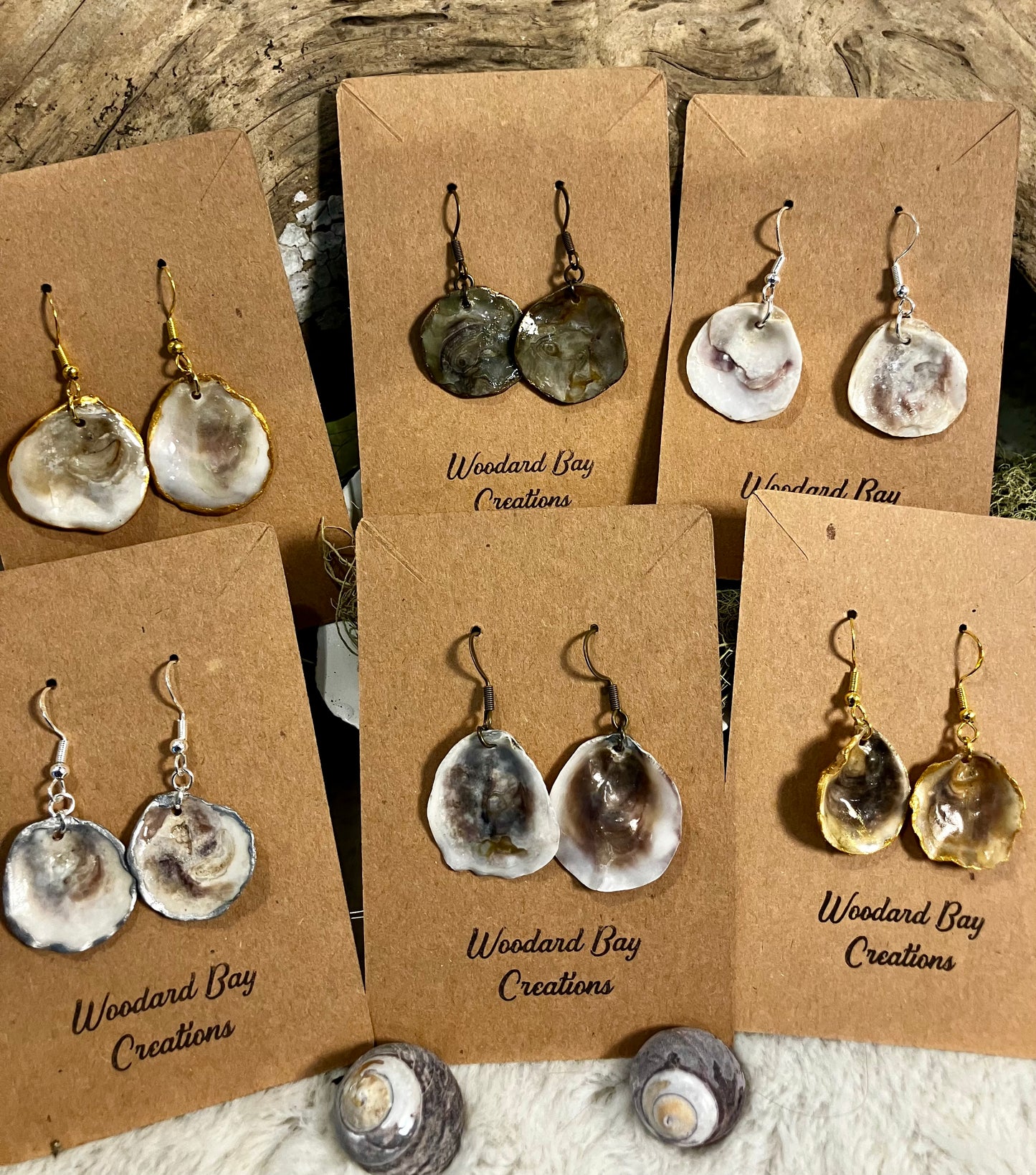 Oyster Shell Earrings - Rare Olympia Oyster. Sustainably Harvested, Coastal Couture.