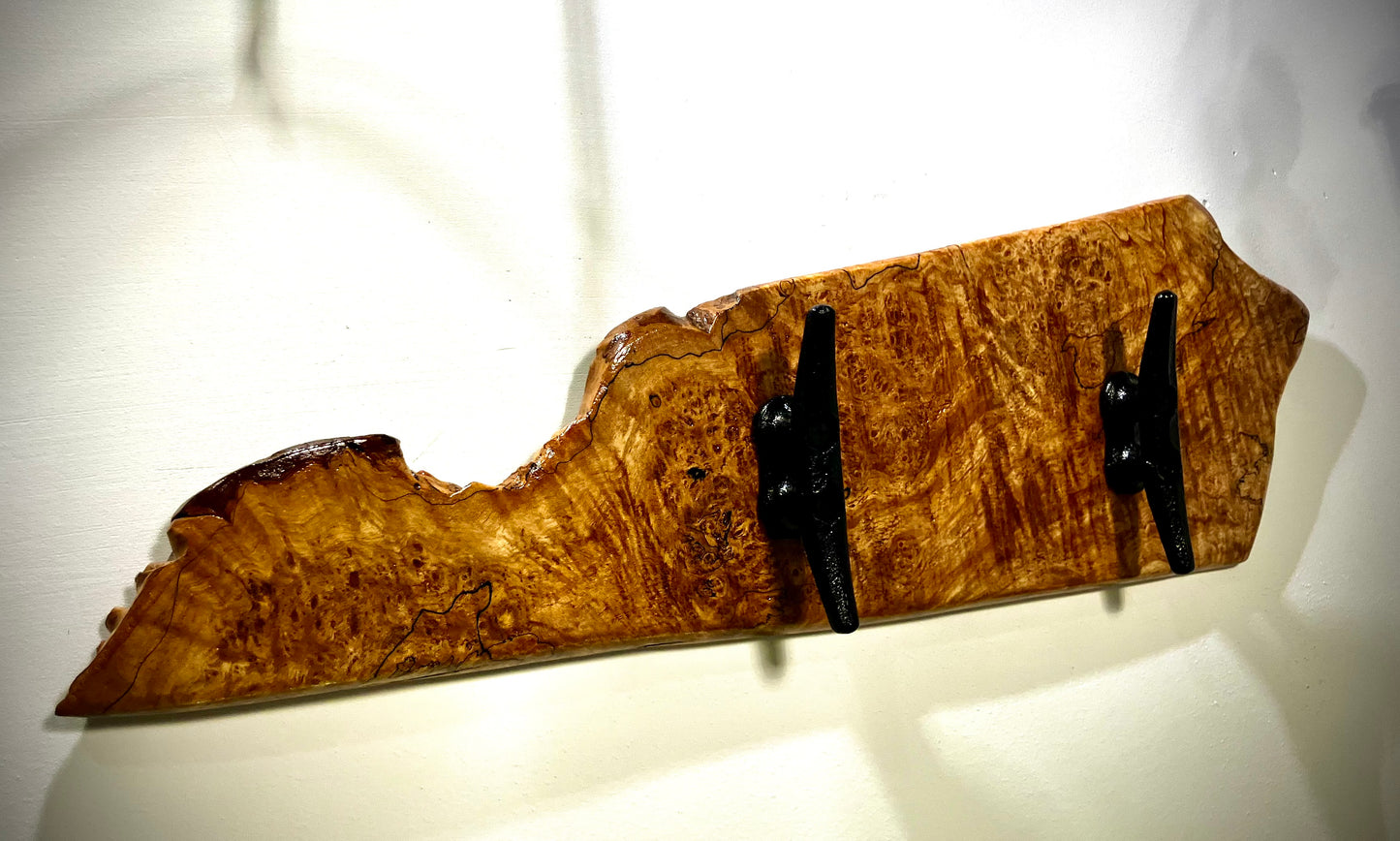 Live Edge Maple Rack with 2 Boat Cleats - Organize Jewelry, or Hang Coats and Towels.