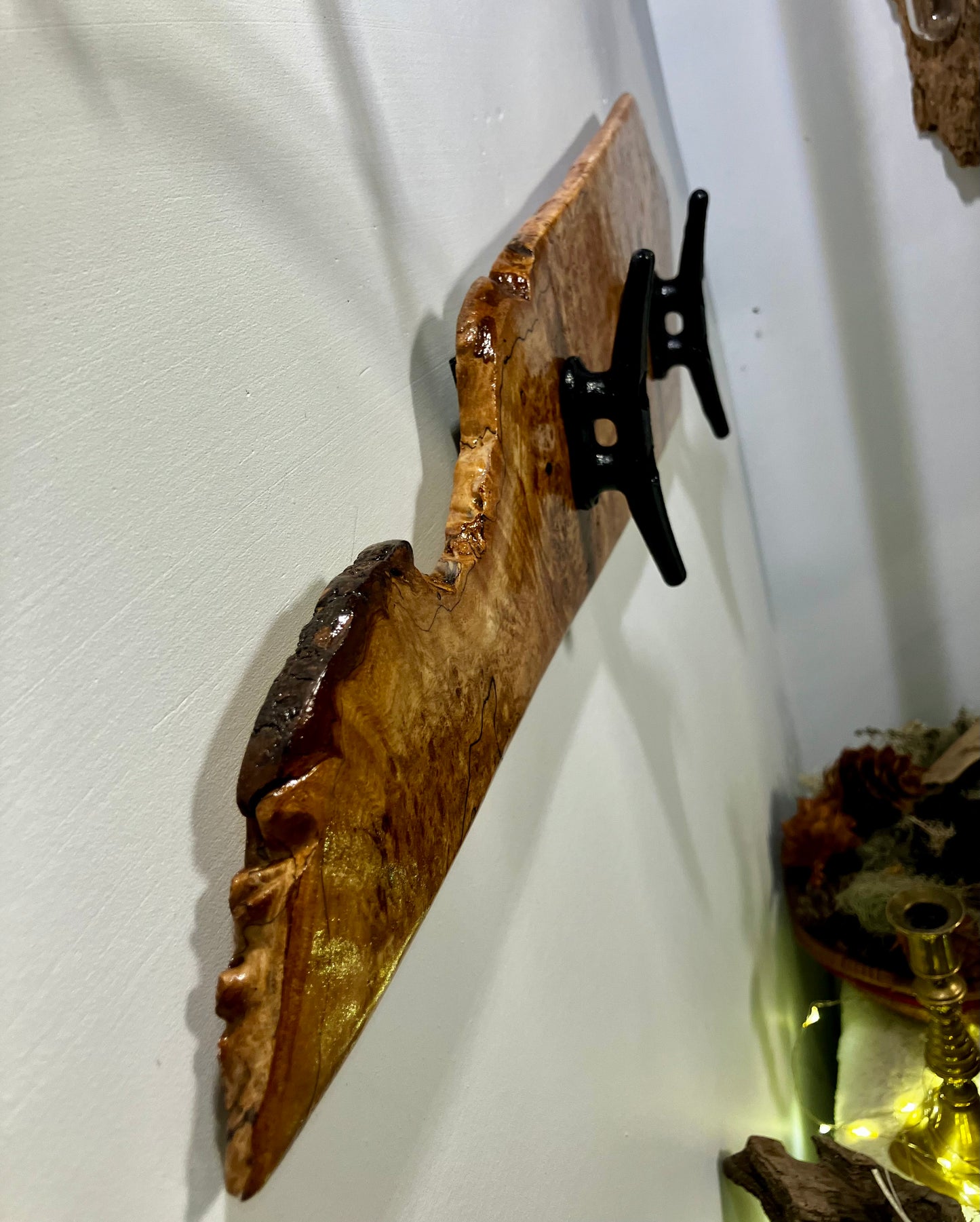 Live Edge Maple Rack with 2 Boat Cleats - Organize Jewelry, or Hang Coats and Towels.