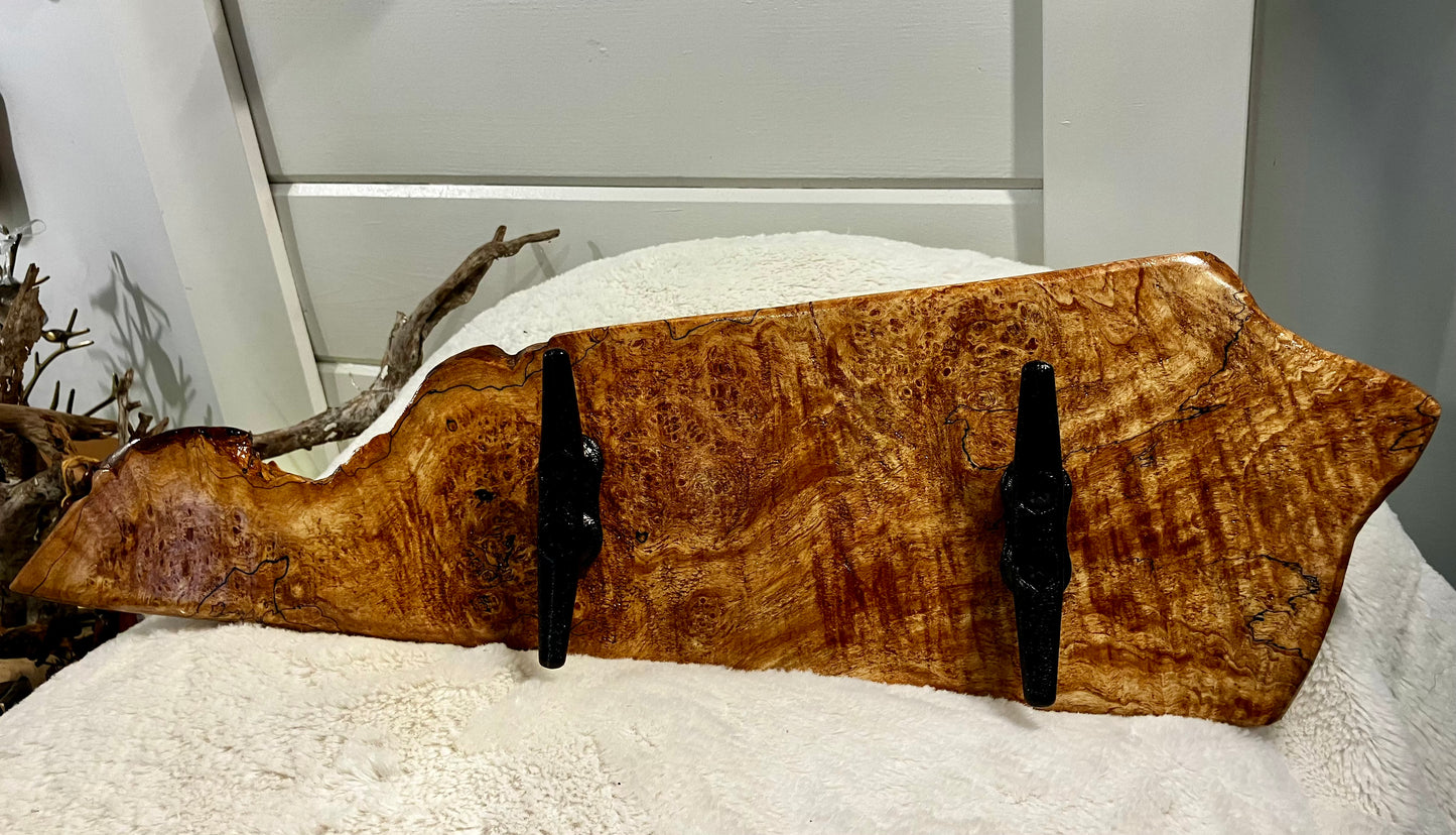 Live Edge Maple Rack with 2 Boat Cleats - Organize Jewelry, or Hang Coats and Towels.