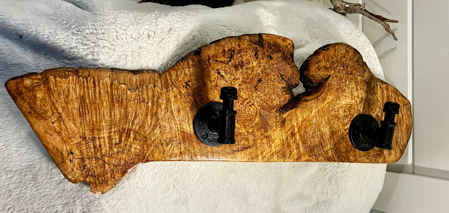 Live Edge Maple Rack with Black Industrial Pipe Hardware