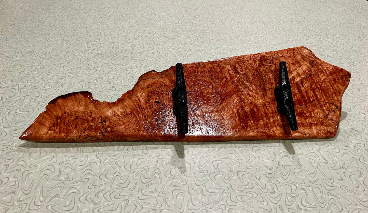 Live Edge Maple Rack with 2 Boat Cleats - Organize Jewelry, or Hang Coats and Towels.