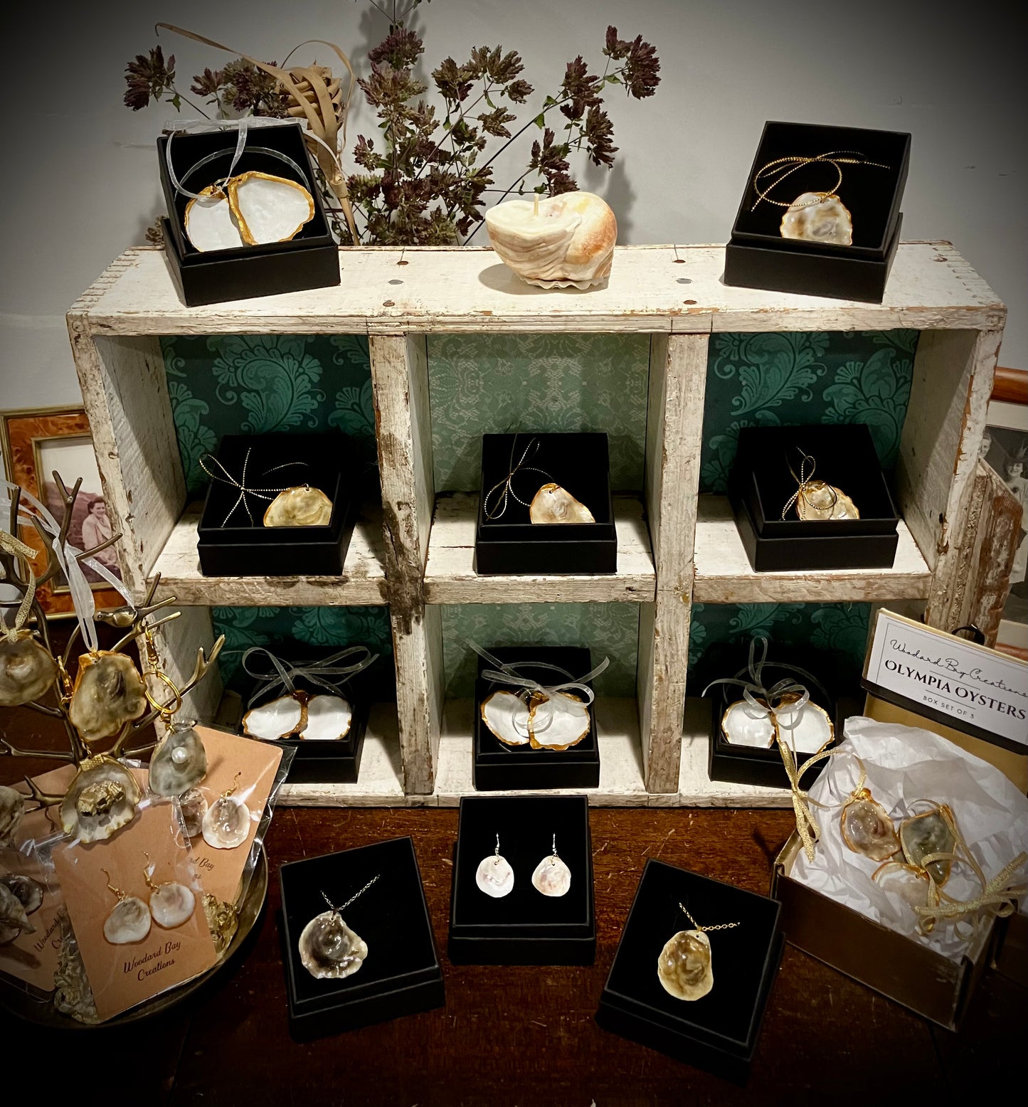 Olympia Oyster Shell Ornaments - Handcrafted, Jewelry Grade, Sustainably Harvested, Costal Decor.