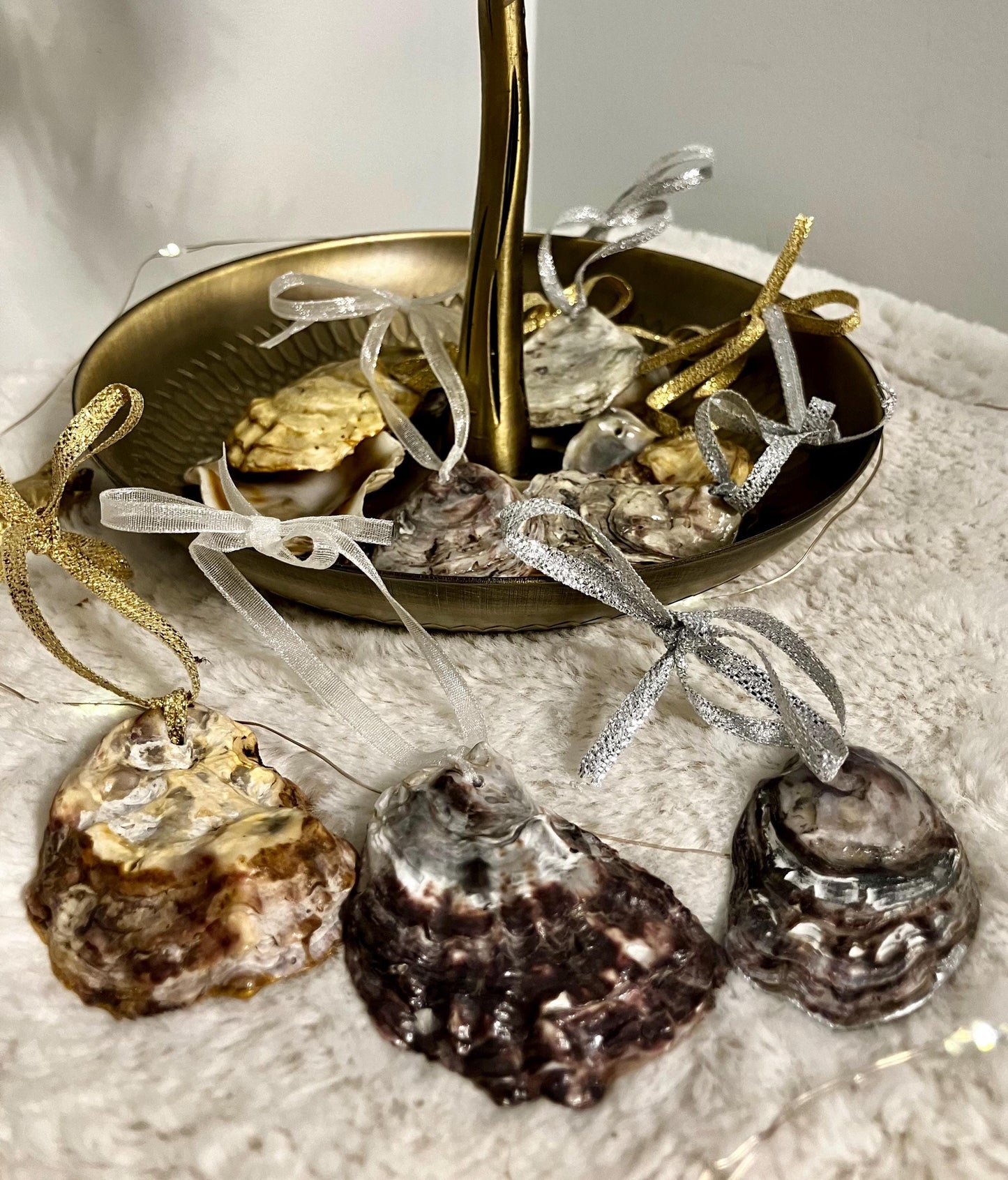 Olympia Oyster Shell Ornaments - Handcrafted, Jewelry Grade, Sustainably Harvested, Costal Decor.