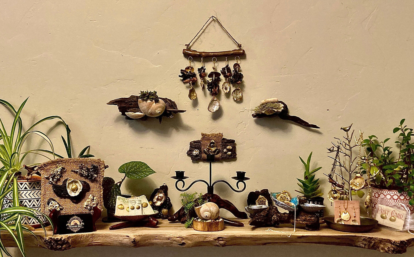 Driftwood and Shell Mobile Wind Chime/ Coastal Home Decor / Beach Wall Hanging