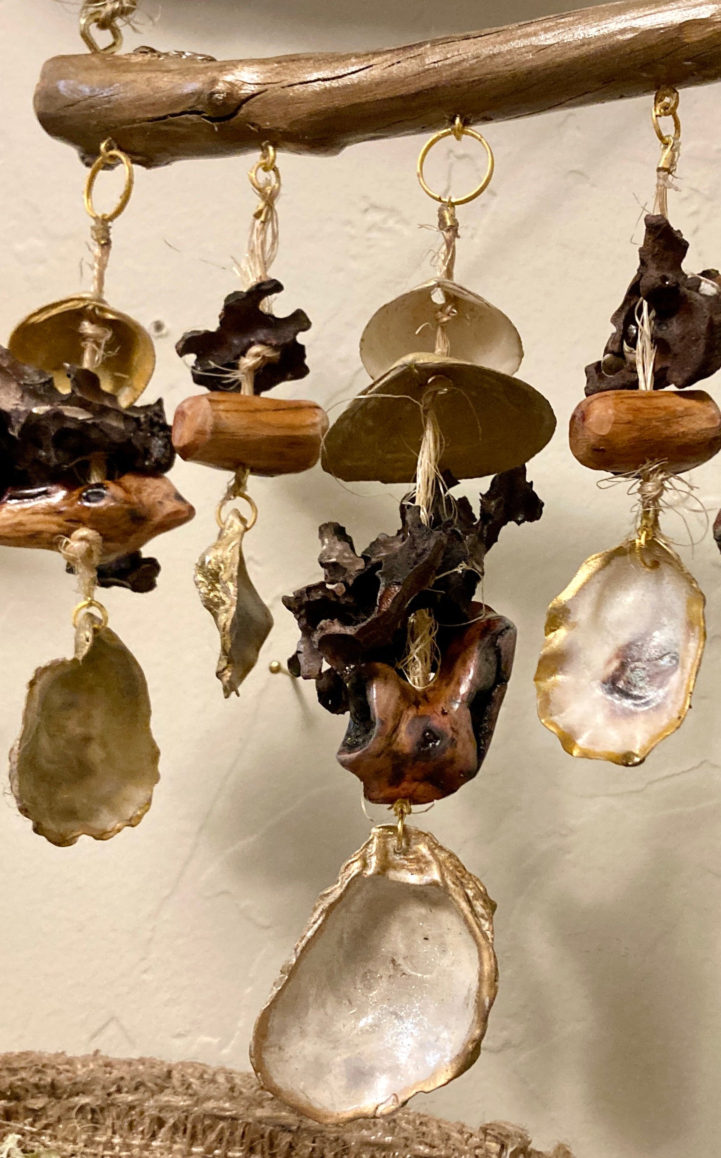Driftwood and Shell Mobile Wind Chime/ Coastal Home Decor / Beach Wall Hanging