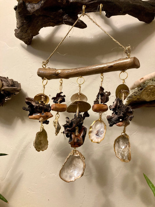 Driftwood and Shell Mobile Wind Chime/ Coastal Home Decor / Beach Wall Hanging
