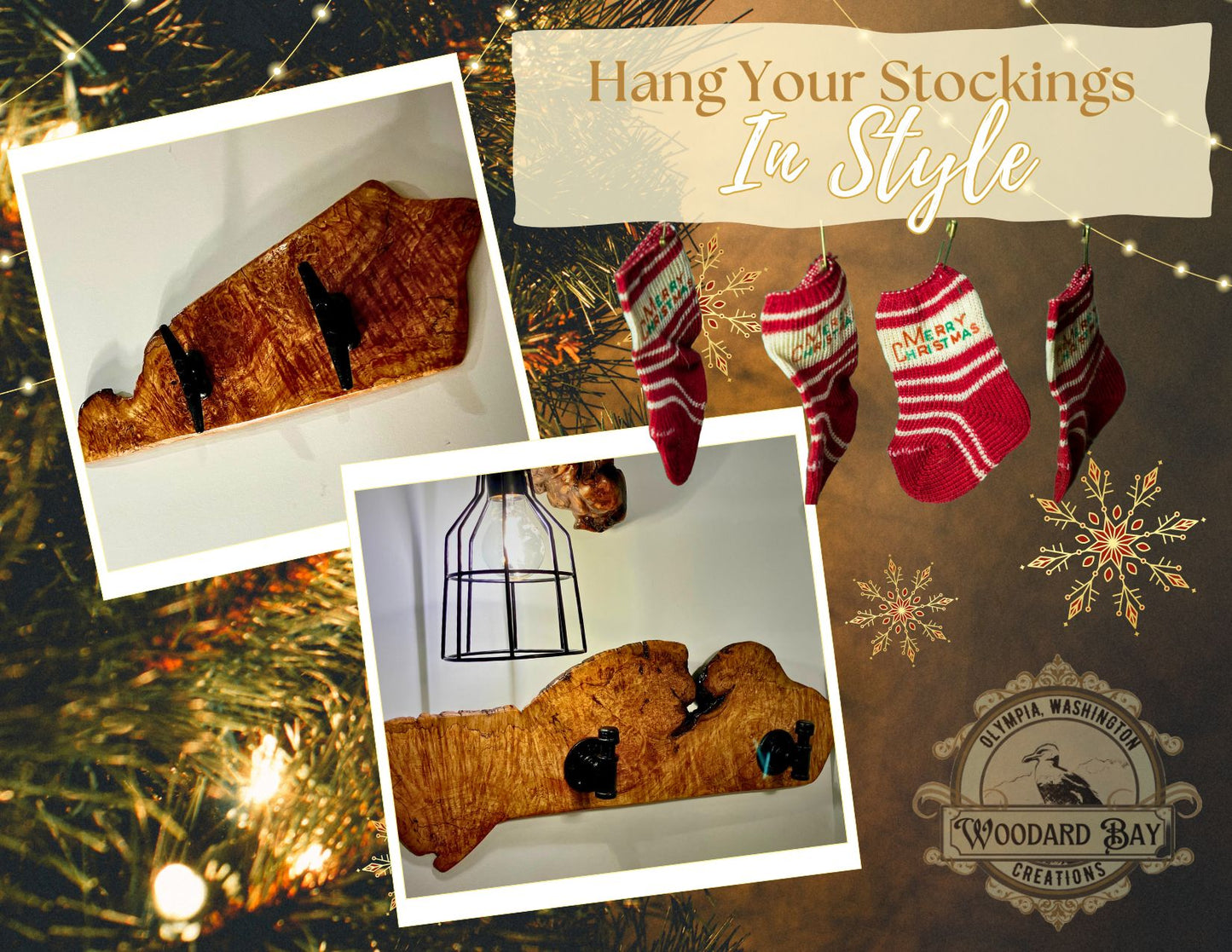 Live Edge Maple Rack with 2 Boat Cleats - Organize Jewelry, or Hang Coats and Towels.