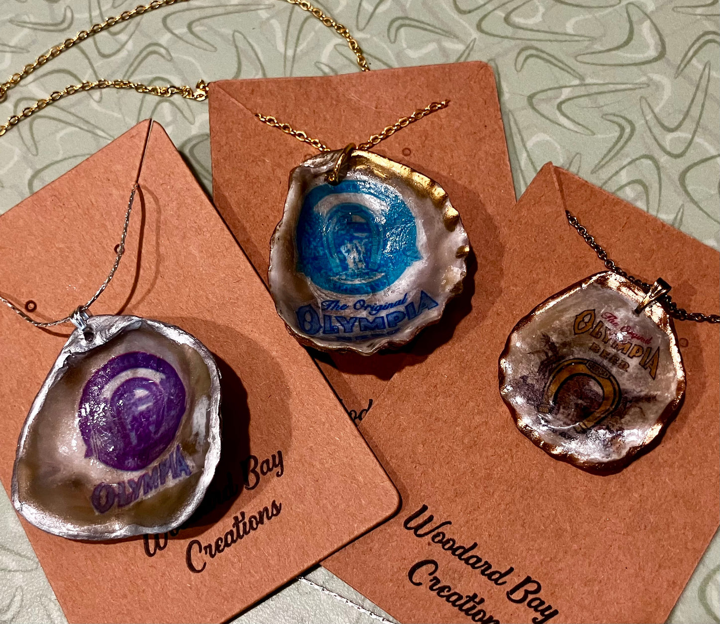 Olympia Beer Necklace, Made with Olympia Oyster Shells!