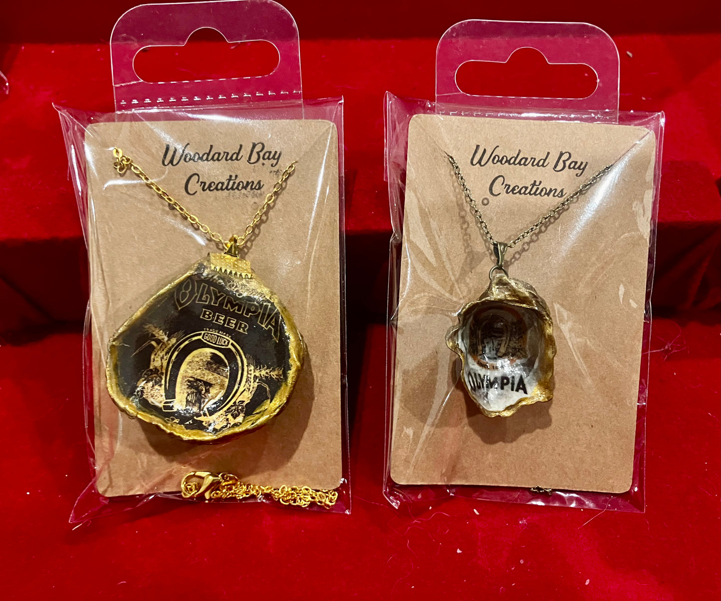 Olympia Beer Necklace, Made with Olympia Oyster Shells!