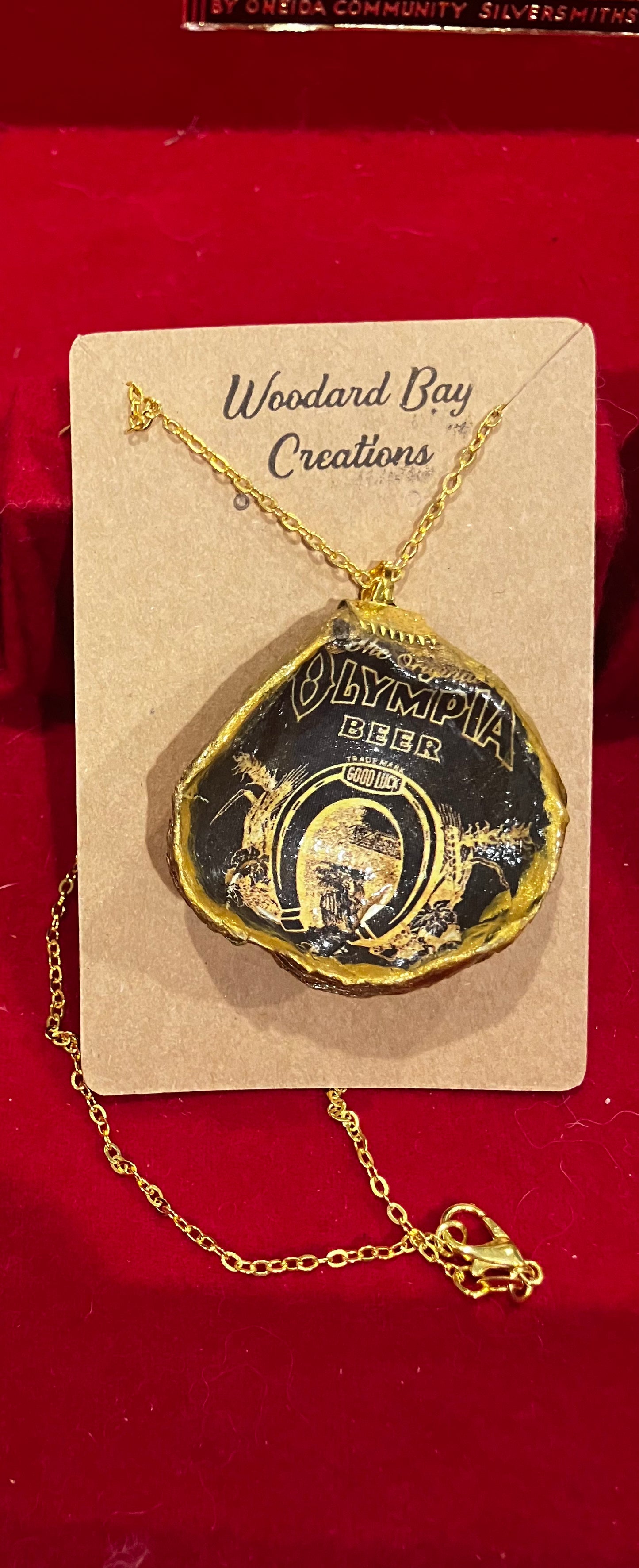 Olympia Beer Necklace, Made with Olympia Oyster Shells!