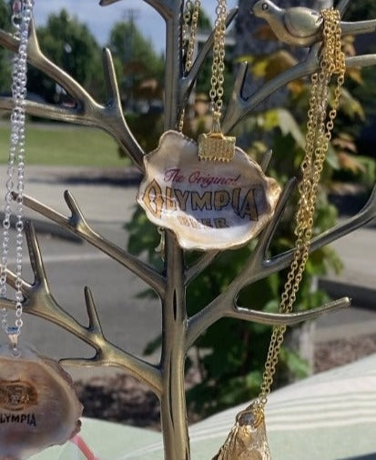 Olympia Beer Necklace, Made with Olympia Oyster Shells!